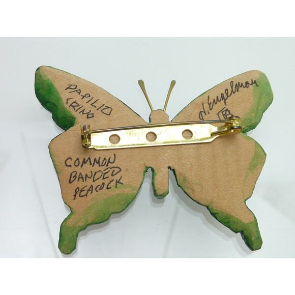 Vintage Hand Made Wood Boho Butterfly Brooch Pin - Picture 4 of 5